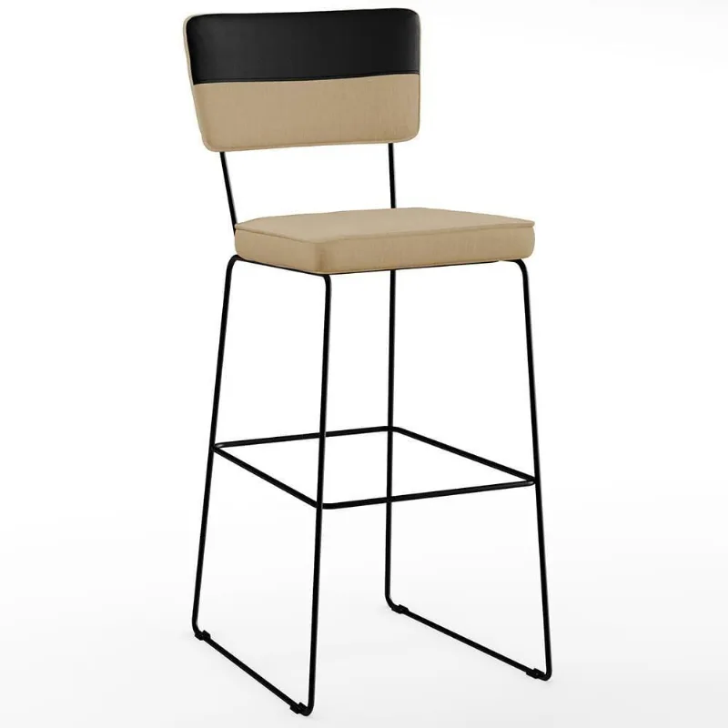Banqueta Alta Cozinha Allana L02 Faixa Preto Bege Escuro - Lyam Decor