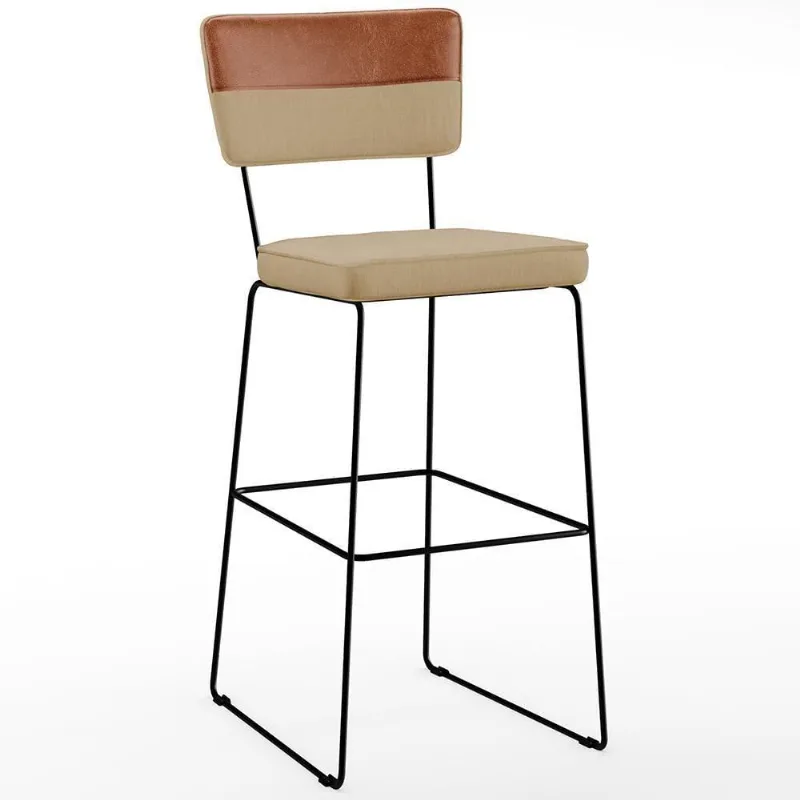 Banqueta Alta Cozinha Allana L02 Faixa Camel Bege Escuro - Lyam Decor
