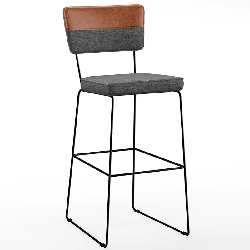 Banqueta Alta Sala De Jantar Allana L02 Faixa Couríssimo Camel Linho Cinza Escuro - Lyam Decor - Lyam Decor