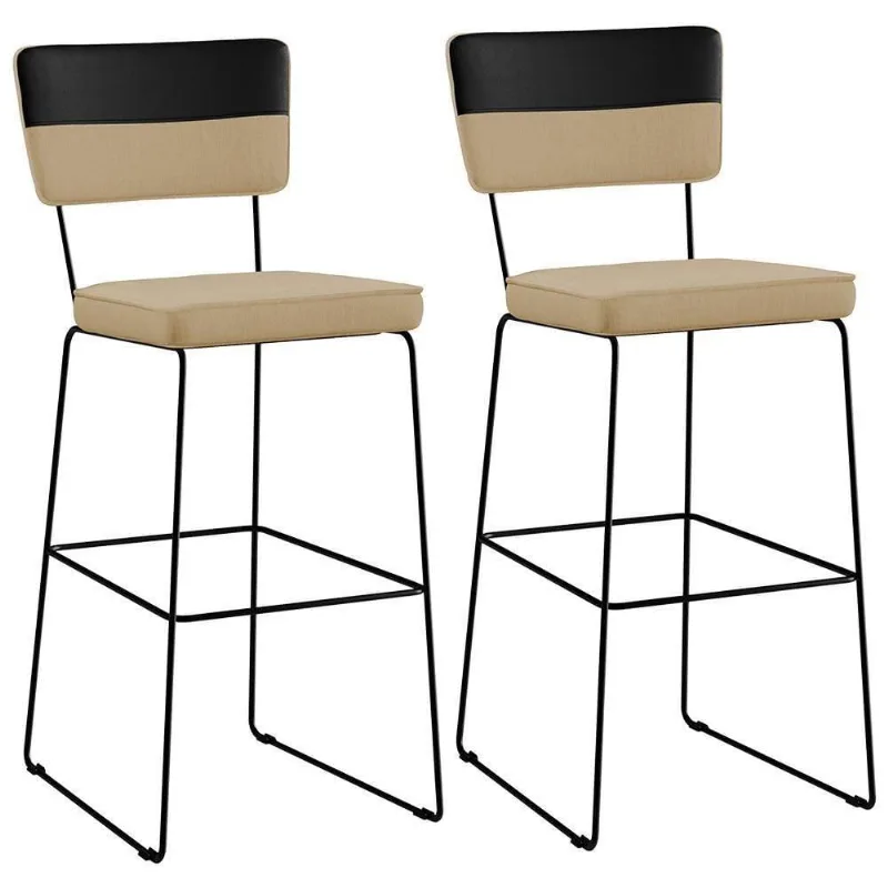 Kit 02 Banquetas Altas Allana L02 Faixa Preto Bege Escuro - Lyam Decor