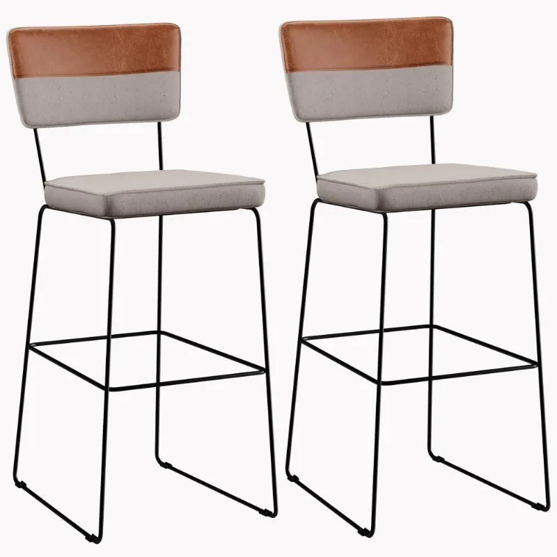Kit 02 Banquetas Altas Allana L02 Faixa Camel Bege - Lyam Decor