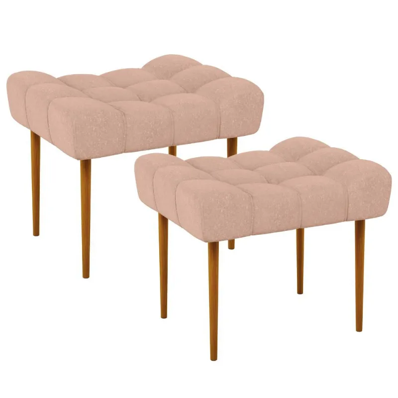 Kit 02 Puffs Decorativo Para Sala De Estar Requinte L02 Linho Rosê - Lyam Decor