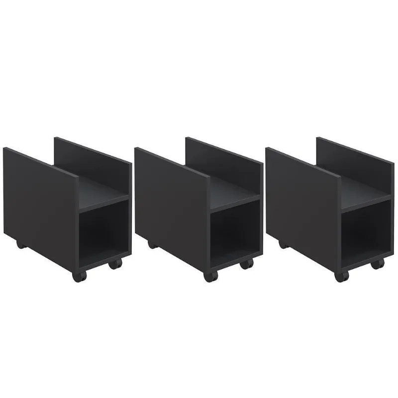 Kit 3 Suportes Para Cpu E Nobreak Com Rodízios Guide Preto