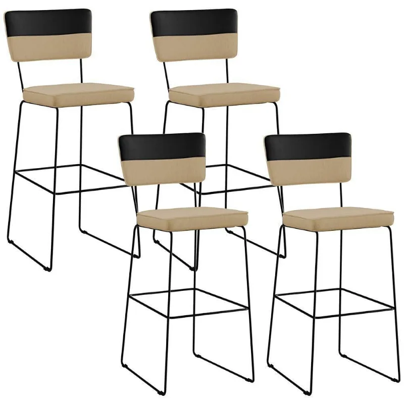 Kit 04 Banquetas Altas Allana L02 Faixa Preto Bege Escuro - Lyam Decor