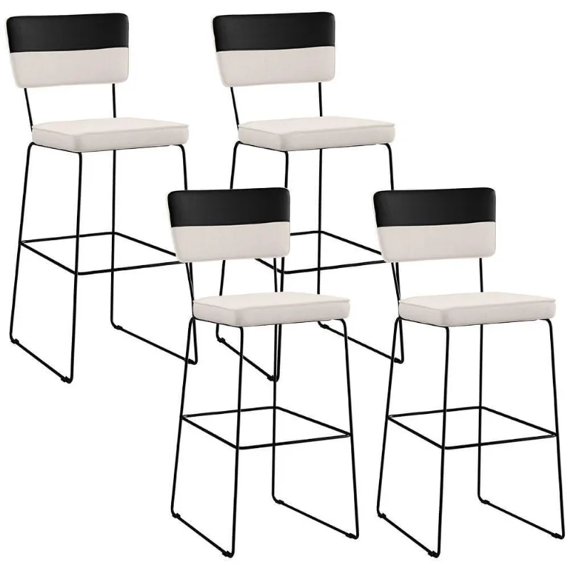Kit 04 Banquetas Altas De Jantar Allana L02 Faixa Preto Cru - Lyam Decor