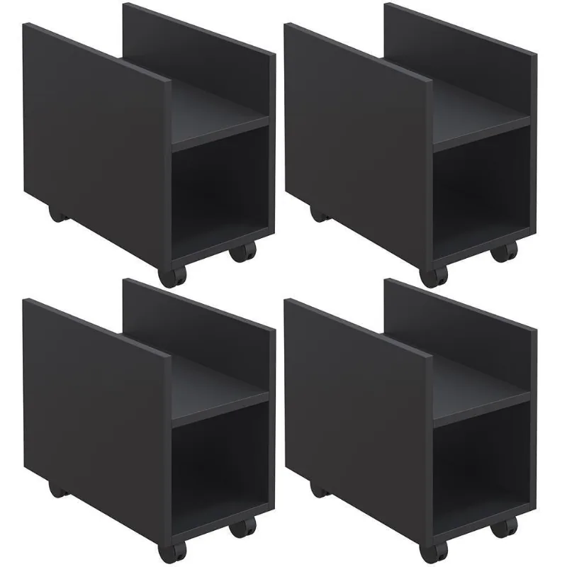 Kit 4 Suportes Para Cpu E Nobreak Com Rodízios Guide Preto