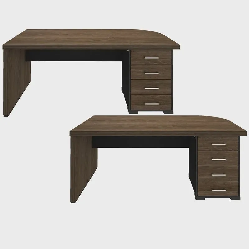 Kit 2 Mesas Escritório Home Office 4 Gavetas ld Atria Executiva 180cm A02 Charuto Preto - Lyam Decor