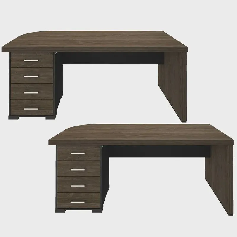 Kit 2 Mesas Escritório Home Office 4 Gavetas le Atria Executiva 180cm A02 Charuto Preto - Lyam Decor
