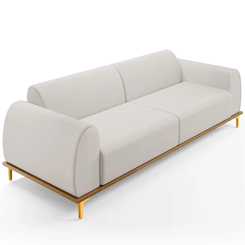 Sofá 03 Lugares Para Sala de Estar Kiev 210 cm D02 Linho Cru C-443 - Lyam Decor - Lyam Decor