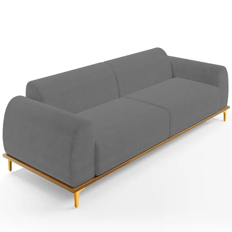 Sofá 03 Lugares Para Sala de Estar Kiev 210 cm D02 Veludo Cinza C-317 - Lyam Decor - Lyam Decor