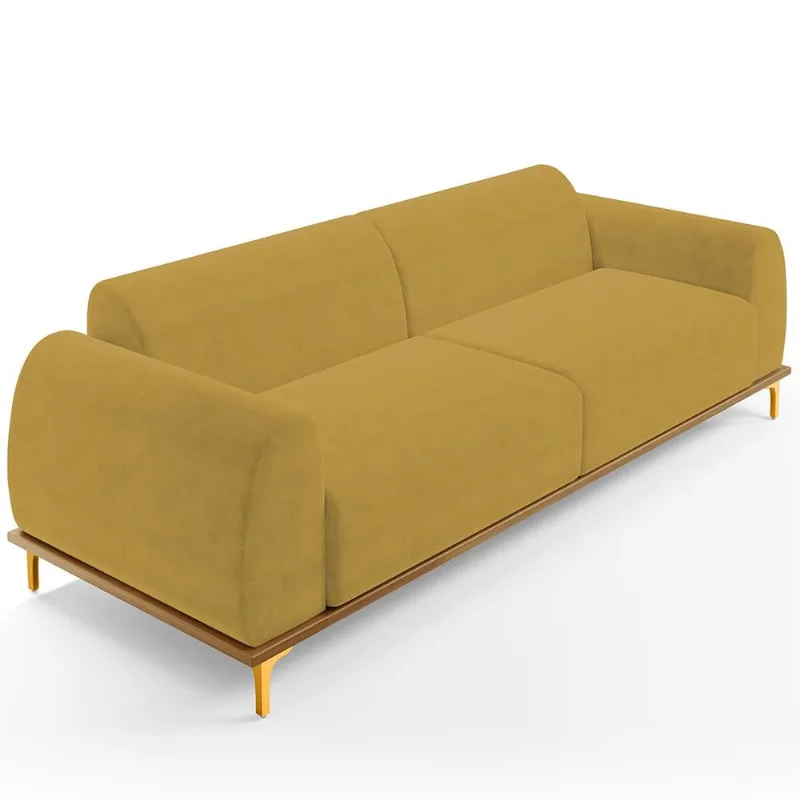 Sofá 03 Lugares Para Sala de Estar Kiev 210 cm D02 Veludo Mostarda C-260 - Lyam Decor - Lyam Decor