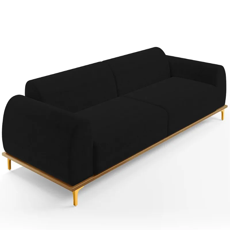 Sofá 03 Lugares Para Sala de Estar Kiev 210 cm D02 Veludo Preto C-300 - Lyam Decor - Lyam Decor