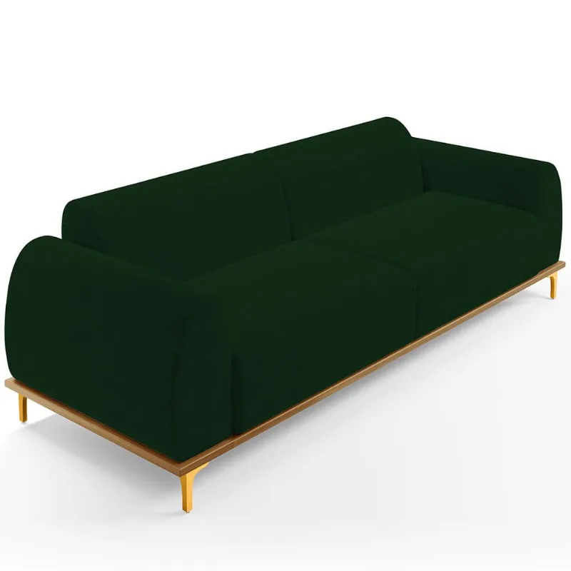 Sofá 03 Lugares Para Sala de Estar Kiev 210 cm D02 Veludo Verde Musgo C-303 - Lyam Decor - Lyam Decor