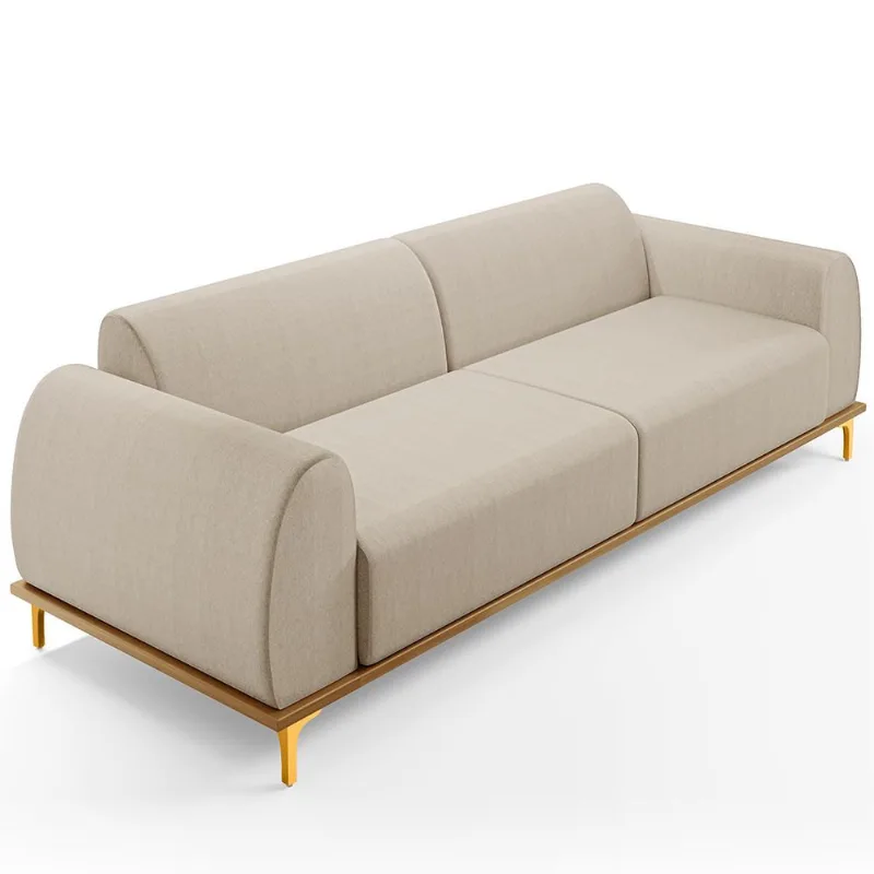 Sofá 03 Lugares Para Sala de Estar Kiev 230 cm D02 Linho Bege C-107 - Lyam Decor - Lyam Decor