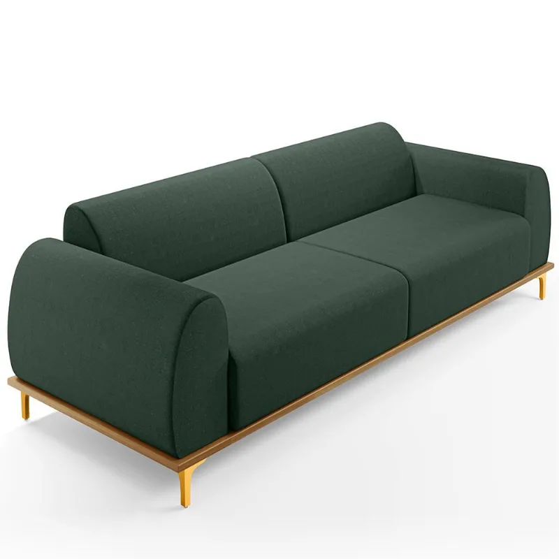 Sofá 03 Lugares Para Sala de Estar Kiev 230 cm D02 Linho Verde Musgo C-117 - Lyam Decor - Lyam Decor