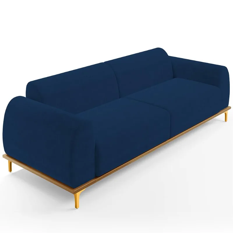 Sofá 03 Lugares Para Sala de Estar Kiev 230 cm D02 Veludo Azul Marinho C-304 - Lyam Decor - Lyam Decor