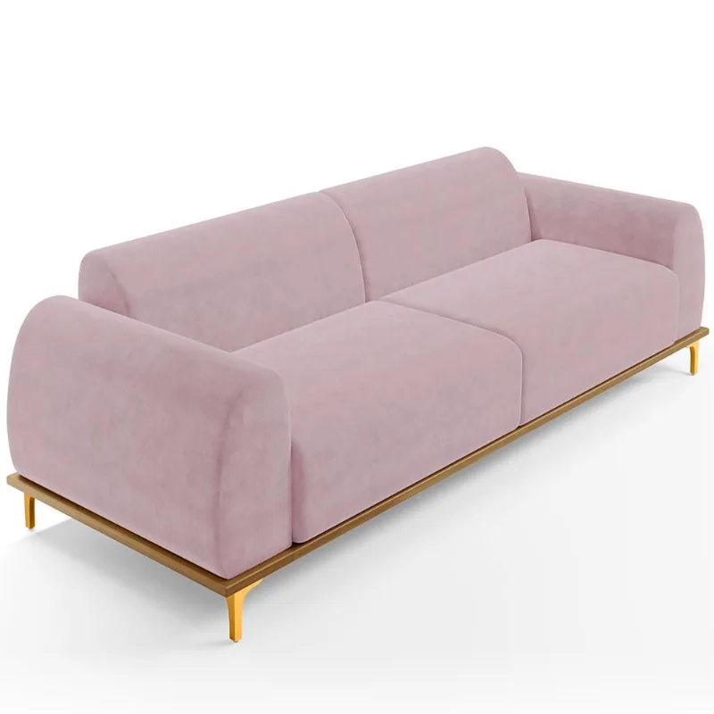 Sofá 03 Lugares Para Sala de Estar Kiev 230 cm D02 Veludo Rosê C-305 - Lyam Decor - Lyam Decor