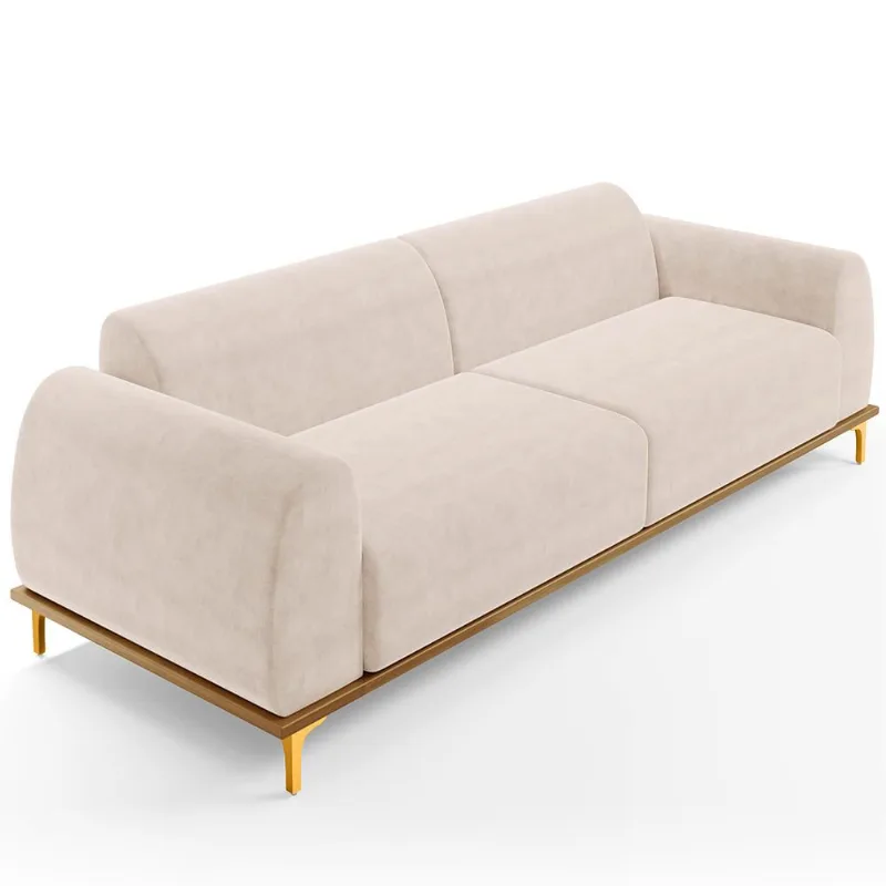 Sofá 04 Lugares Para Sala de Estar Kiev 260 cm D02 Veludo Bege C-309 - Lyam Decor - Lyam Decor