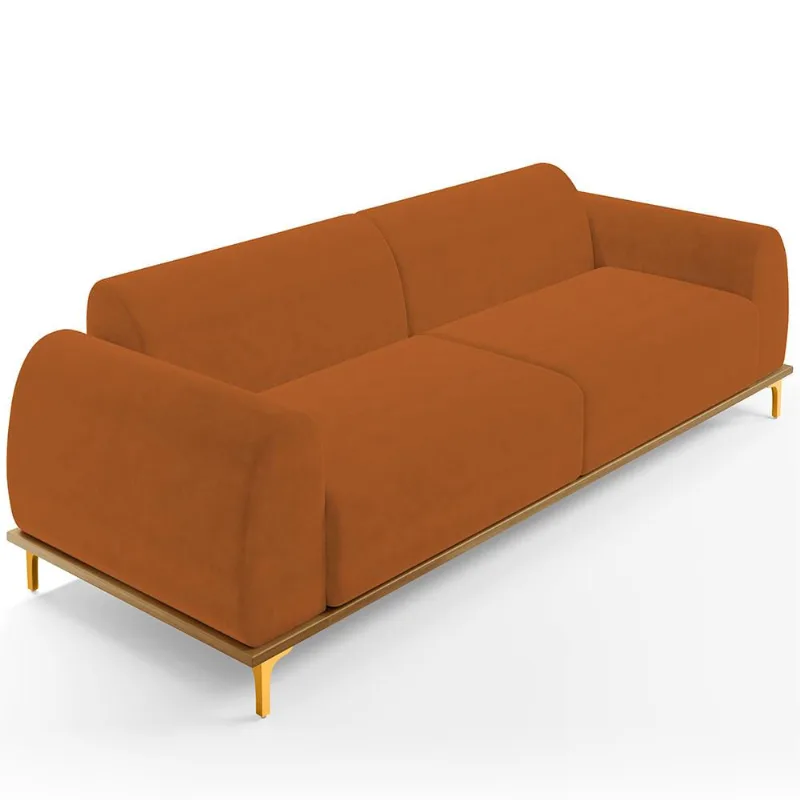 Sofá 04 Lugares Para Sala de Estar Kiev 260 cm D02 Veludo Telha C-262 - Lyam Decor - Lyam Decor