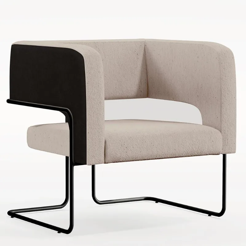 Poltrona Decorativa Scarlett D02 Base Aço Preto Corano Preto C-05 Linho Bege C-107 - Lyam Decor - Lyam Decor