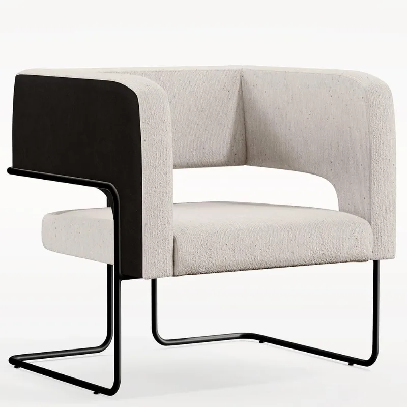 Poltrona Decorativa Scarlett D02 Base Aço Preto Corano Preto C-05 Linho Cru C-443 - Lyam Decor - Lyam Decor