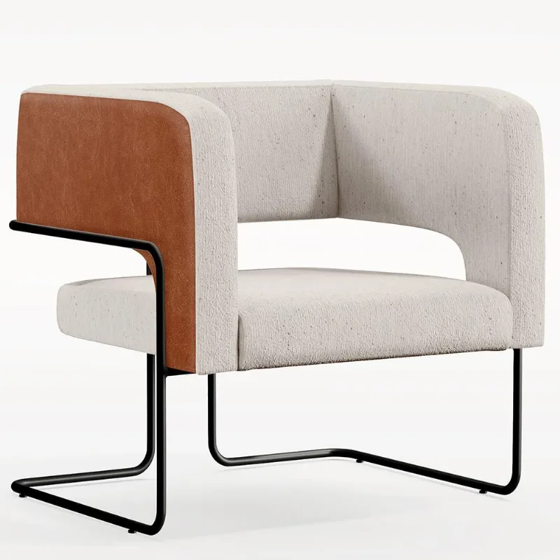 Poltrona Decorativa Scarlett D02 Base Aço Preto Couríssimo Camel B-14 Linho Cru C-443 - Lyam Decor - Lyam Decor