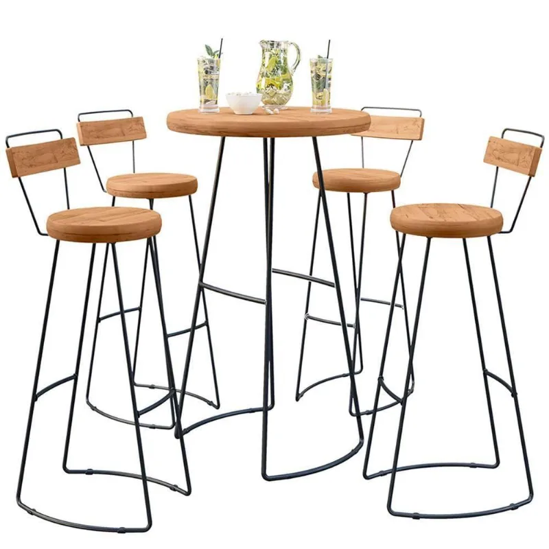 Mesa Bistrô Com 04 Banquetas Em Madeira Maciça Peroba Rosa - Lyam Decor
