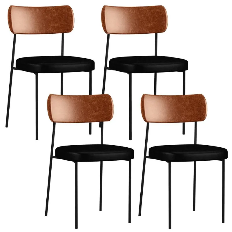 Kit 04 Cadeiras Para Sala De Jantar Melina L02 Couríssimo Camel Couríssimo Preto - Lyam Decor - Lyam Decor