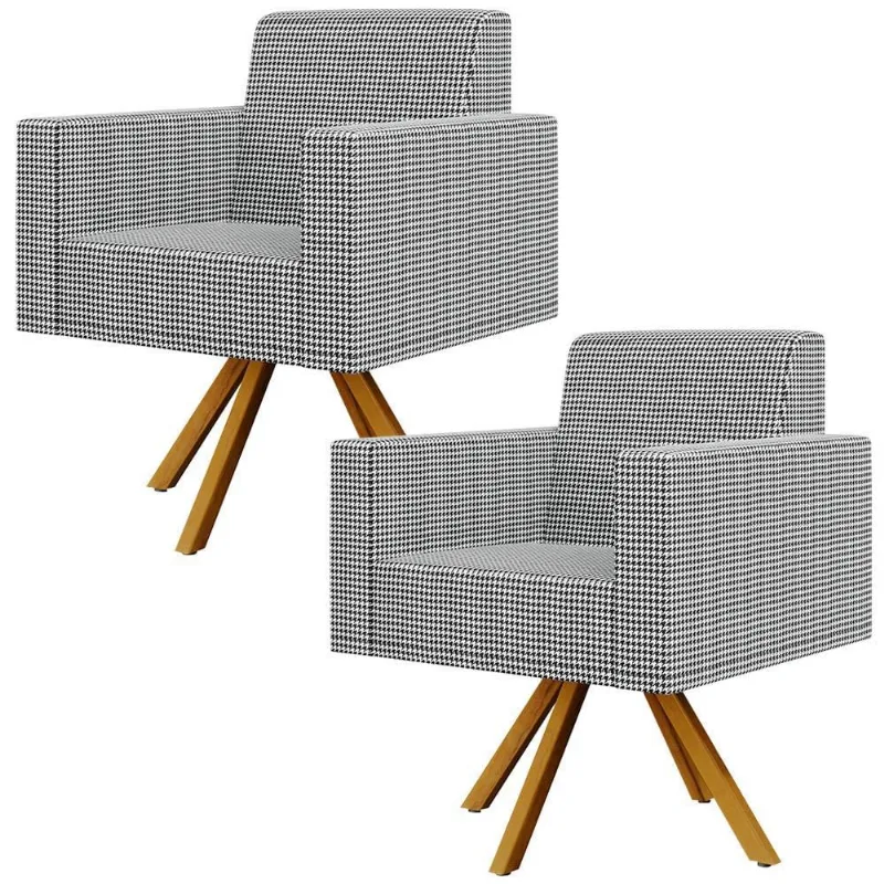 Kit 02 Poltronas Decorativa Base Giratória de Madeira Helô L02 Pied Poule - Lyam Decor