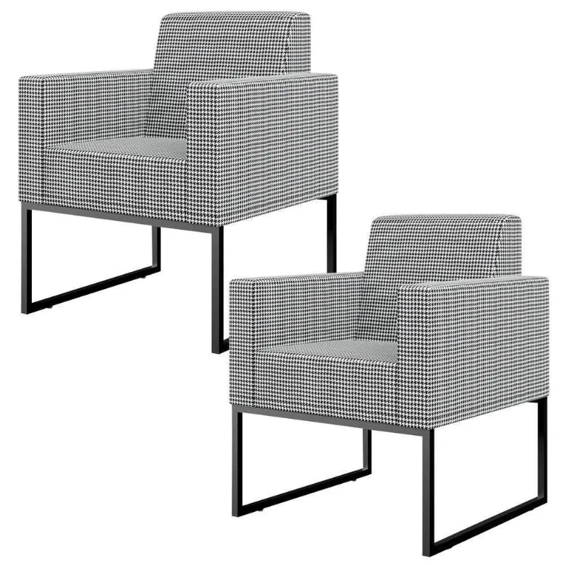 Kit 02 Poltronas Sala Base Fixa Metal Helô L02 Pied Poule