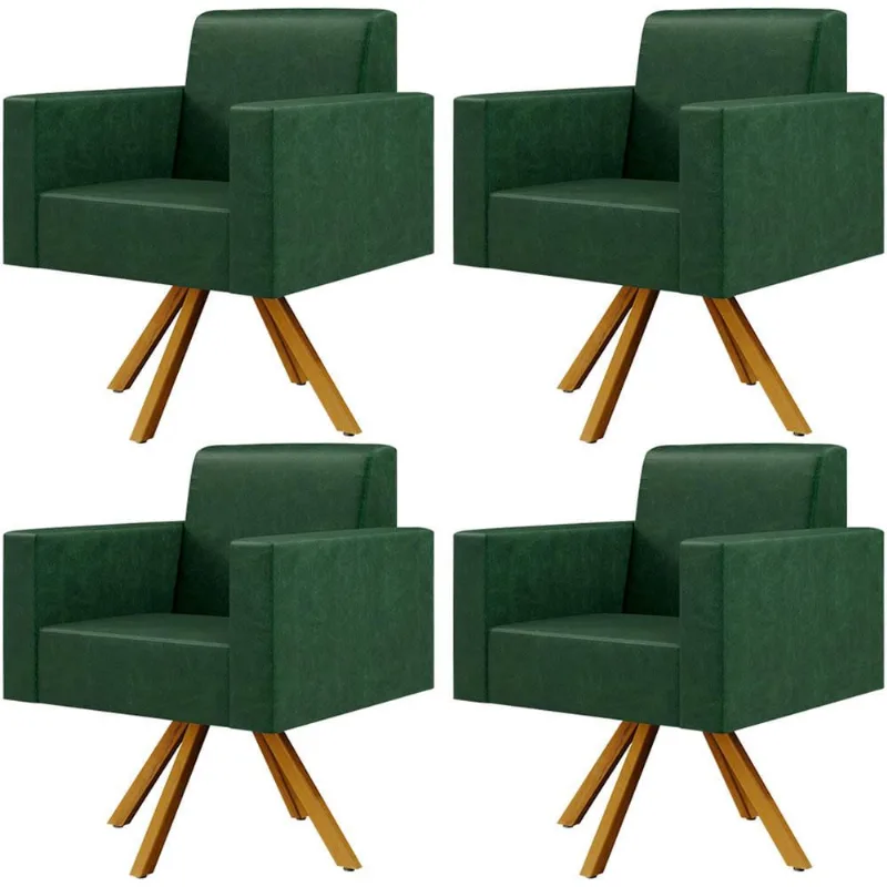 Kit 04 Poltronas Decorativa Base Giratória de Madeira Helô L02 Facto Verde Musgo - Lyam Decor