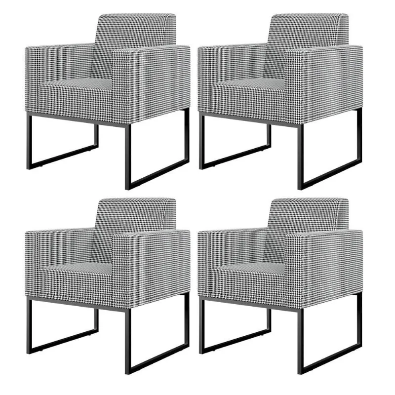 Kit 04 Poltronas Decorativas Sala Base fixa Metal Helô L02 Pied Poule - Lyam Decor