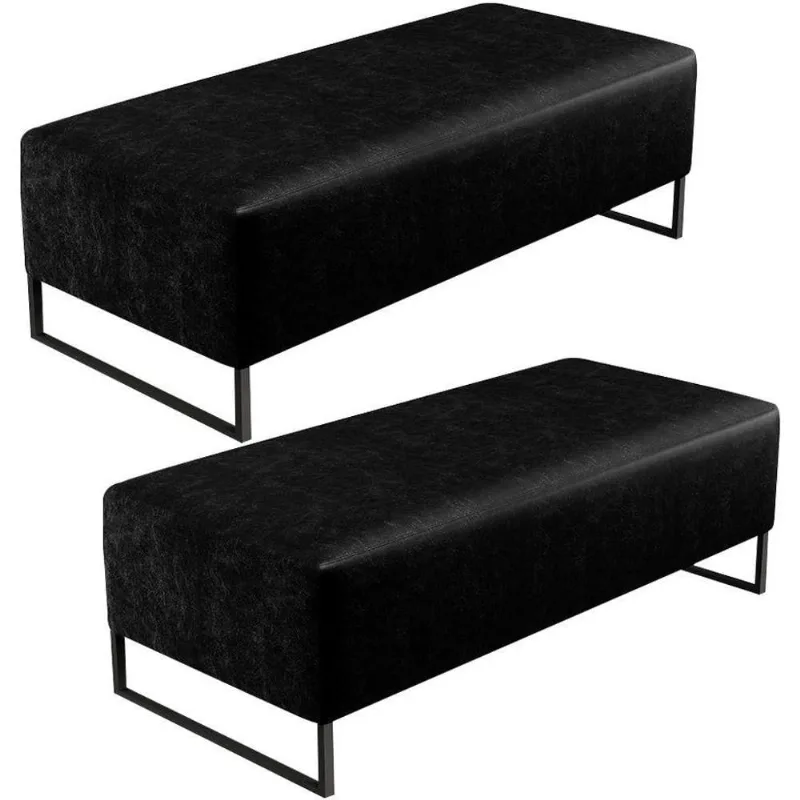 Kit 02 Puffs Decorativo Bali W01 Base Ferro 120X50 Cm Preto