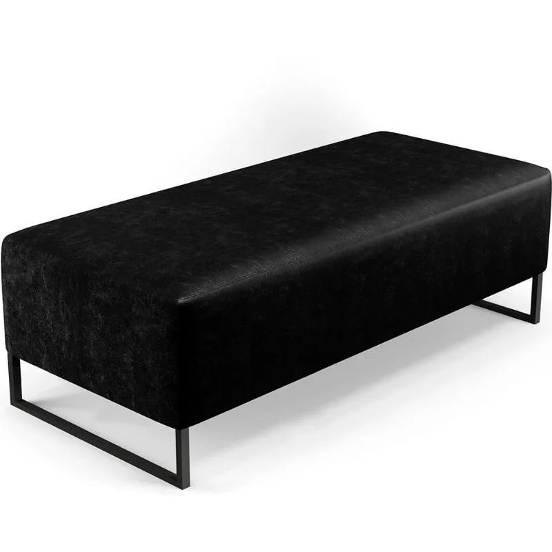 Puff Decorativo Sala de Estar Bali W01 Base Ferro 120x50 cm Couríssimo Preto - Lyam Decor