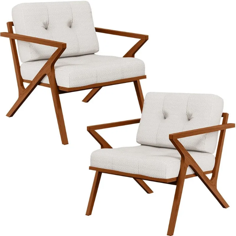 Kit 02 Poltronas Decorativas Com Cintas De Corano Laís B04 Bouclê Cru - Lyam Decor - Lyam Decor