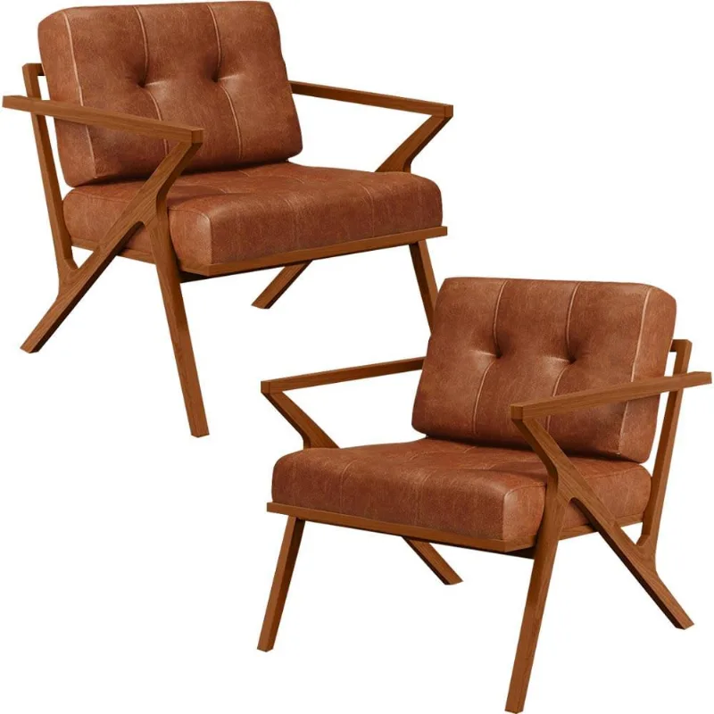 Kit 02 Poltronas Decorativas Com Cintas De Corano Laís B04 Couríssimo Camel - Lyam Decor - Lyam Decor