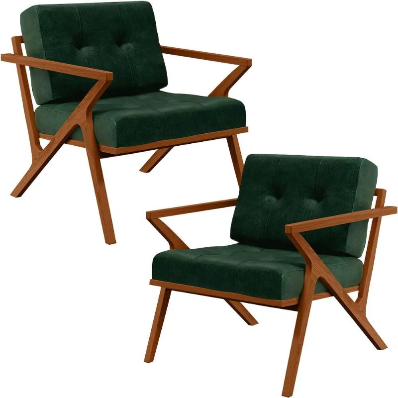 Kit 02 Poltronas Decorativas Com Cintas De Corano Laís B04 Facto Verde Musgo - Lyam Decor - Lyam Decor