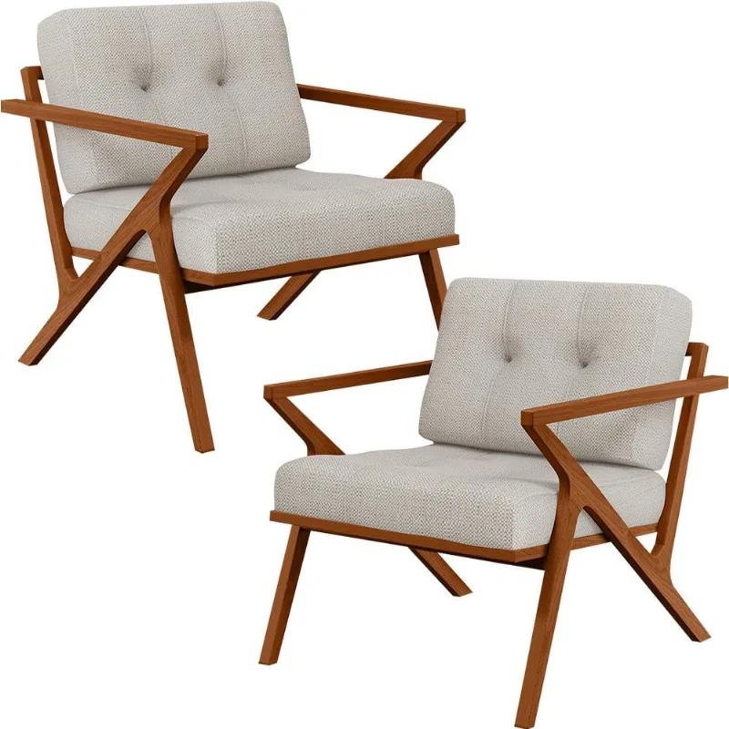 Kit 02 Poltronas Decorativas Com Cintas De Corano Laís B04 Linho Champagne - Lyam Decor - Lyam Decor