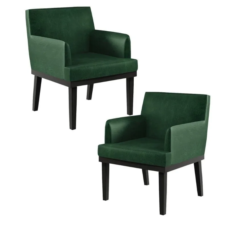 Kit 02 Poltronas Base Preto Beatriz W01 Facto Verde Musgo