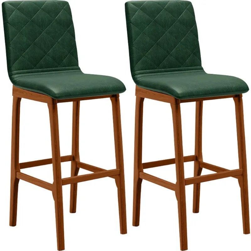 Kit 02 Banquetas Altas Para Cozinha Sala de Jantar Fixa Zoe B04 Facto Verde Musgo - Lyam Decor - Lyam Decor