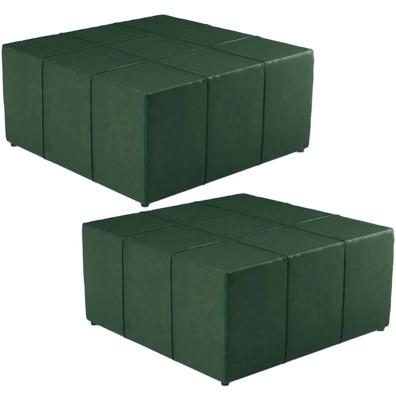 Kit 02 Puffs Decorativos Para Sala De Estar Quadrado Milano 90x90 W01 Facto Verde Musgo - Lyam Decor