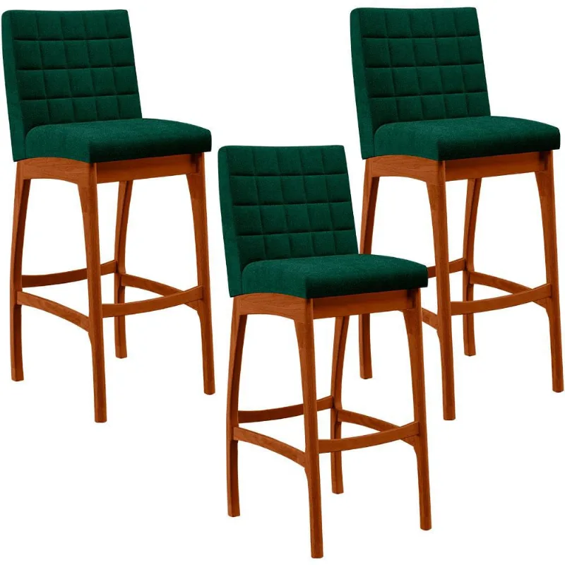 Kit 03 Banquetas Altas Para Cozinha Sala De Jantar Fixa Mila B04 Bouclê Verde - Lyam Decor