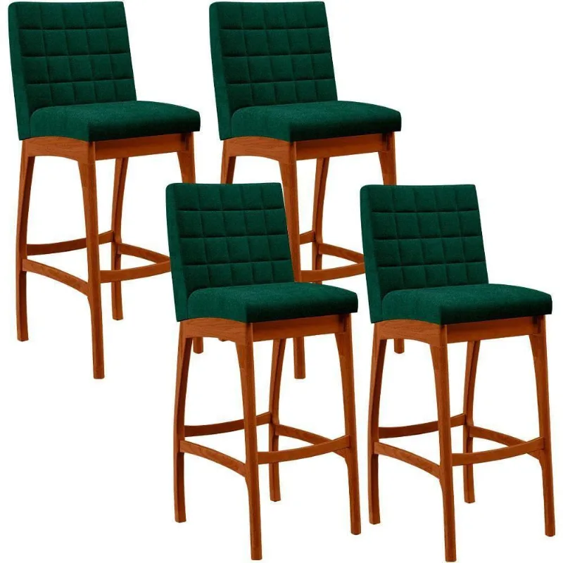 Kit 04 Banquetas Altas Cozinha Mila B04 Bouclê Verde - Lyam Decor