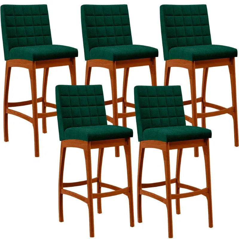 Kit 05 Banquetas Altas Para Cozinha Sala De Jantar Fixa Mila B04 Bouclê Verde - Lyam Decor - Lyam Decor