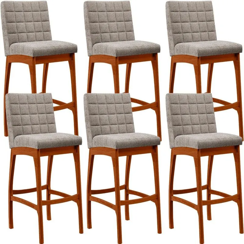 Kit 06 Banquetas Altas Para Cozinha Sala De Jantar Fixa Mila B04 Bouclê Bege - Lyam Decor