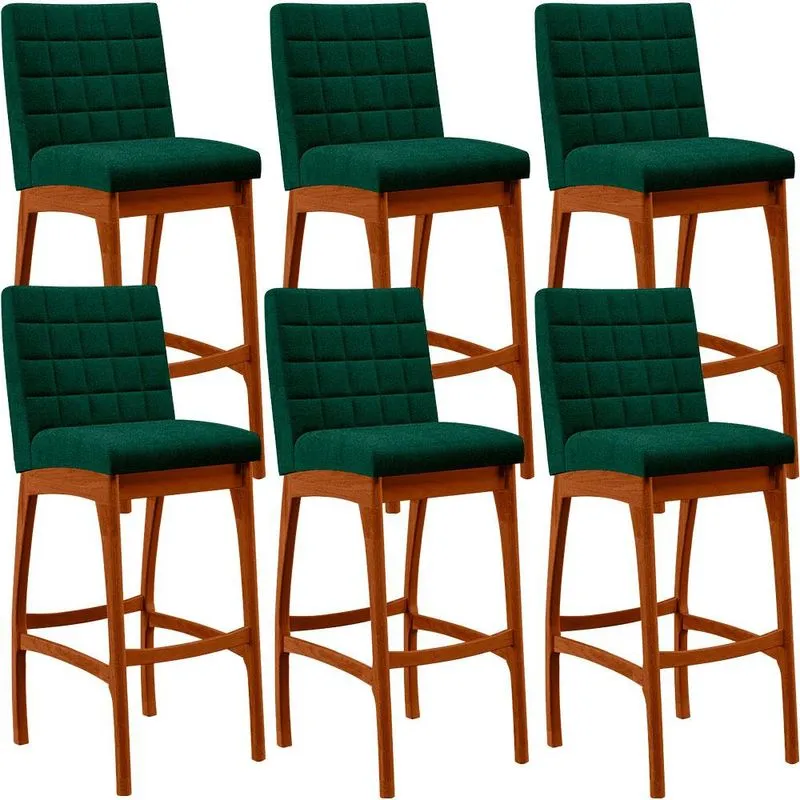 Kit 06 Banquetas Altas Para Cozinha Sala De Jantar Fixa Mila B04 Bouclê Verde - Lyam Decor
