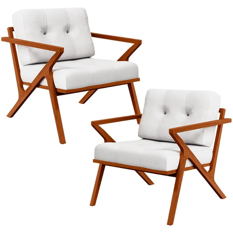 Kit 02 Poltronas Decorativas Com Cintas De Corano Laís B04 Facto Branco - Lyam Decor - Lyam Decor