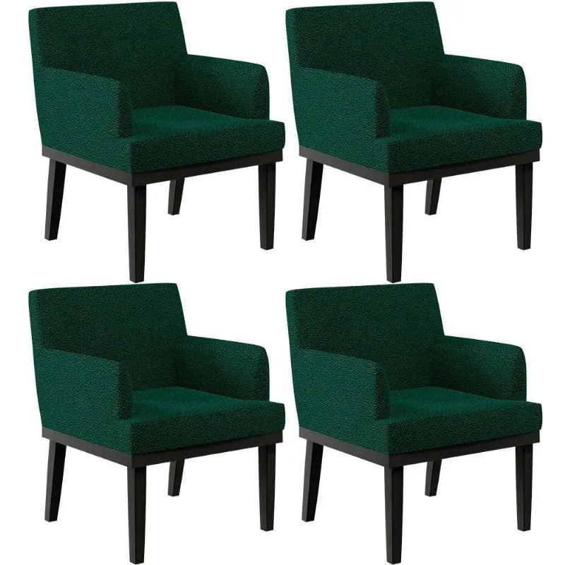 Kit 04 Poltronas Base Preto Beatriz W01 Bouclê Verde