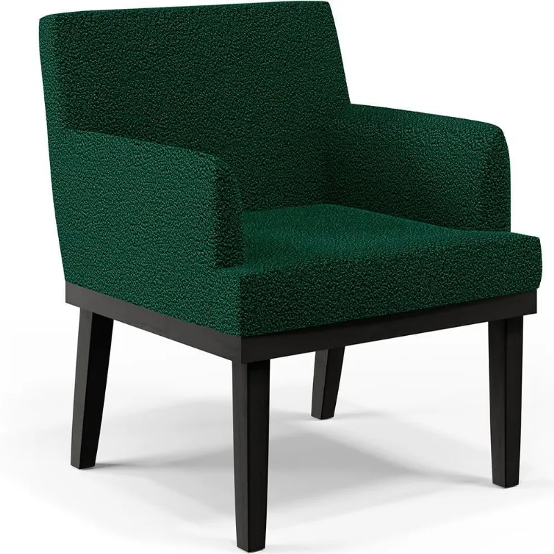 Poltrona Decorativa Para Sala De Estar Base Preto Beatriz W01 Bouclê Verde - Lyam Decor