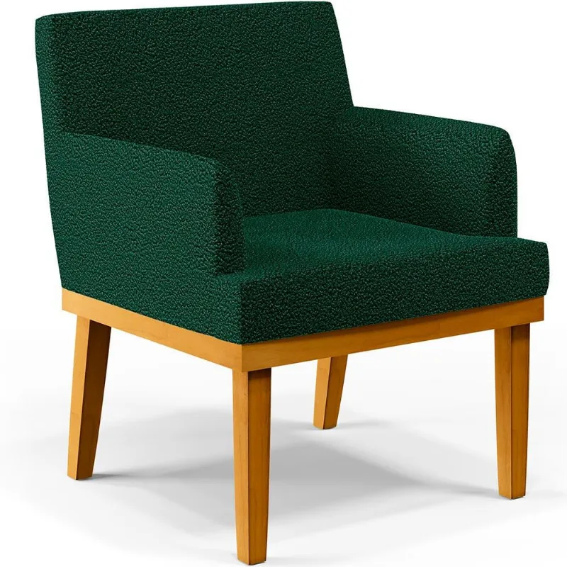Poltrona Decorativa Para Sala De Estar E Recepção Base Mel Beatriz W01 Bouclê Verde - Lyam Decor